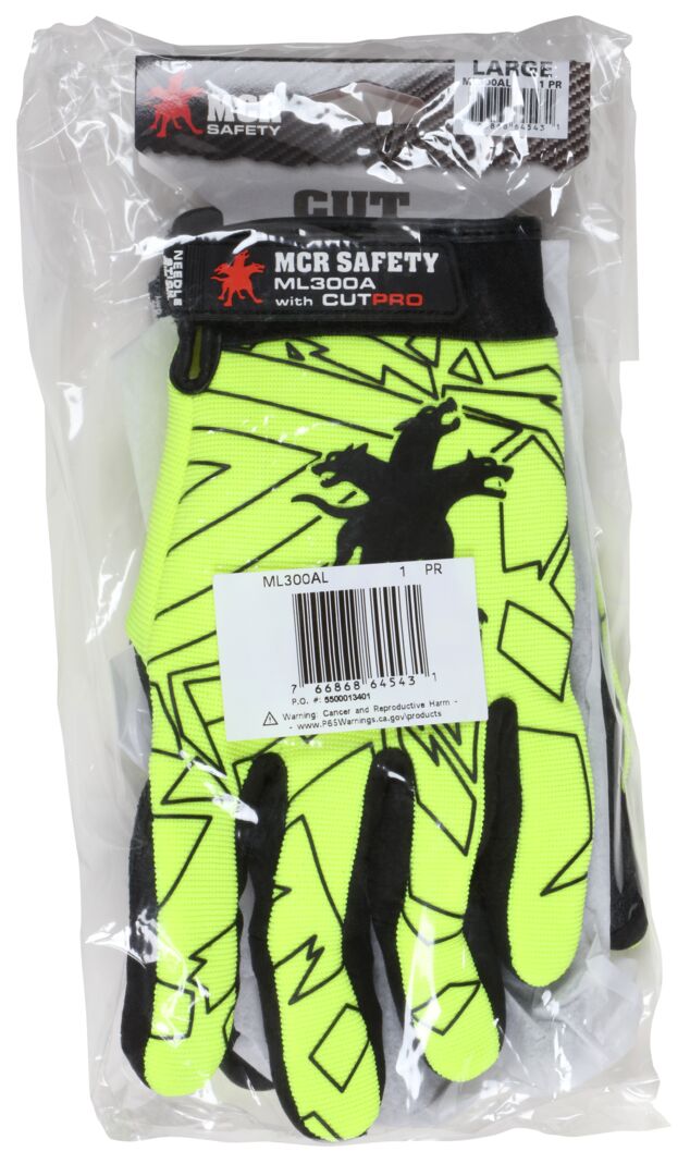 ML300AM - CutPro® Mechanics Gloves - Cut and Puncture Resistant Work Gloves - Black Synthetic Leather Palm and Fingers - Alycore® Lined Palm - Hypodermic Needle Puncture Protection Zone in Palm and Sides of Fingers