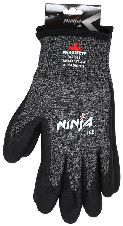 N9691 - Ninja® Ice - Insulated Cut-Resistant Work Gloves - 15 Gauge HyperMax® HPPE Shell - 7 Gauge Acrylic Terry Inner Lining - HPT® Coated Palm and Fingertips - Acrylic Terry Liner Keeps Hands Warm while HPT® Repels Liquids for Wet or Dry Grip