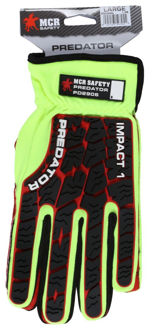PD2906 - Predator® Mechanics Work Gloves - Textured PVC Coated Palm - Tire Tread Pattern TPR Back-of-Hand Protection - Slip-On Wrist with ID Pad - TPR Back of Provides Impact Protection