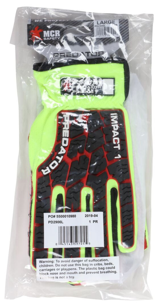 PD2906 - Predator® Mechanics Work Gloves - Textured PVC Coated Palm - Tire Tread Pattern TPR Back-of-Hand Protection - Slip-On Wrist with ID Pad - TPR Back of Provides Impact Protection