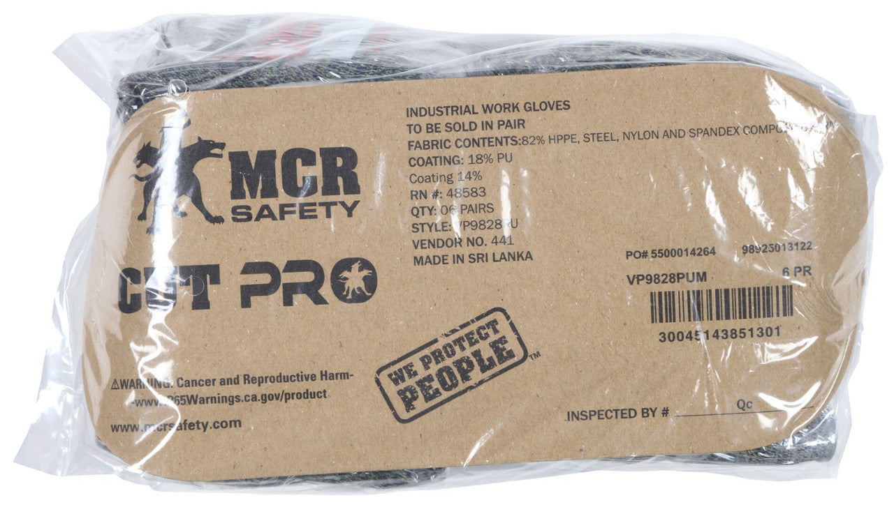 VP9828PU - MCR Safety CutPro® 18-Gauge ARX® Aramid Shell Cut, Abrasion, Puncture Resistant Work Gloves Polyurethane (PU) Coated Palm and Fingertips Vending Packaged