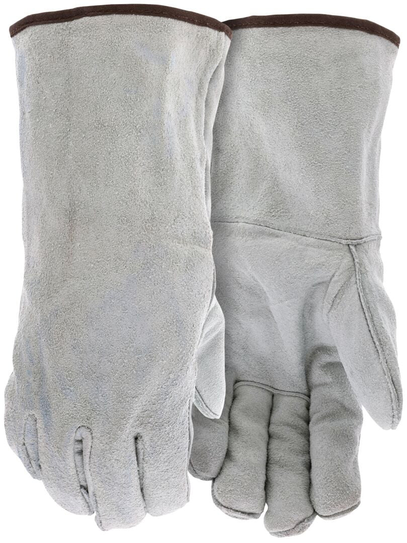Cowhide Split Leather Welding Gloves, CV-C+ Grade, Fleece-Lined, Gauntlet Cuff