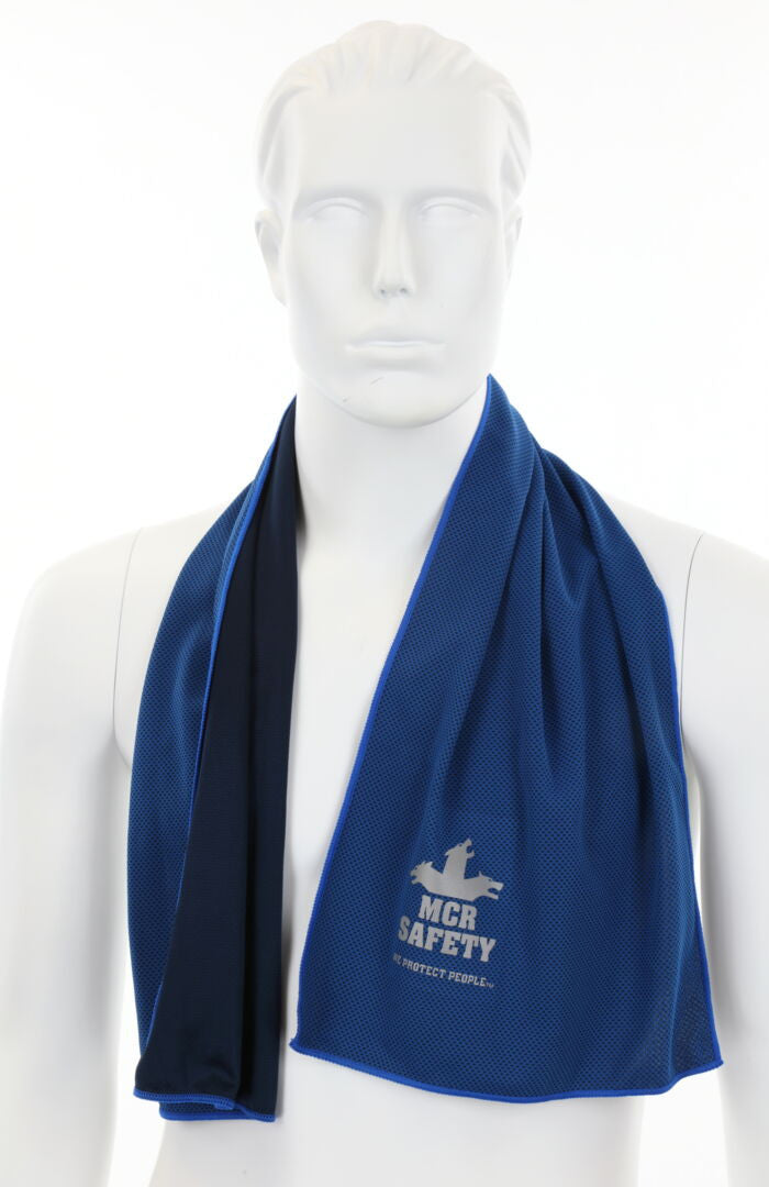 MCR Safety CGT13 - MCR Safety Cooling Gear - 1 Piece Large Blue Cooling Towel - Lightweight Polyester Microfiber - Machine Washable - Measures 40 x 12 Inches - Reusable Container to Safely Store After Use — manufacturer image 2