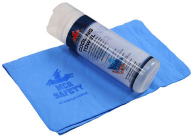 MCR Safety CGT03 - MCR Safety Cooling Gear - 1 Piece Blue Cooling Towel - Lightweight PVA Fabric - Machine Washable - Measures 30 x 14 Inches - Reusable Container to Safely Store After Use