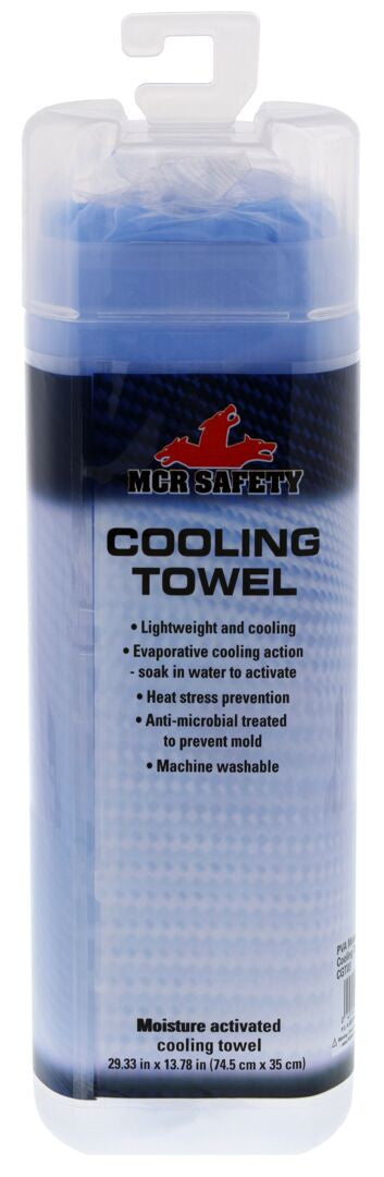 MCR Safety CGT03 - MCR Safety Cooling Gear - 1 Piece Blue Cooling Towel - Lightweight PVA Fabric - Machine Washable - Measures 30 x 14 Inches - Reusable Container to Safely Store After Use — manufacturer image 6