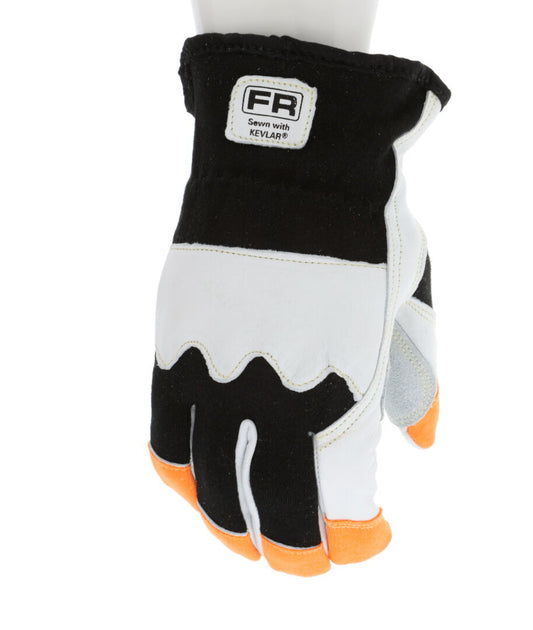 906DPHK - Leather Driver Work Gloves - Rugged Grain Goatskin with Cowhide Double Palm - Lined with DuPont™ Kevlar® Aramid Shell - DuPont™ Nomex™ Fabric Back - Reinforced Thumb Crotch - Hi-Vis Fingertips