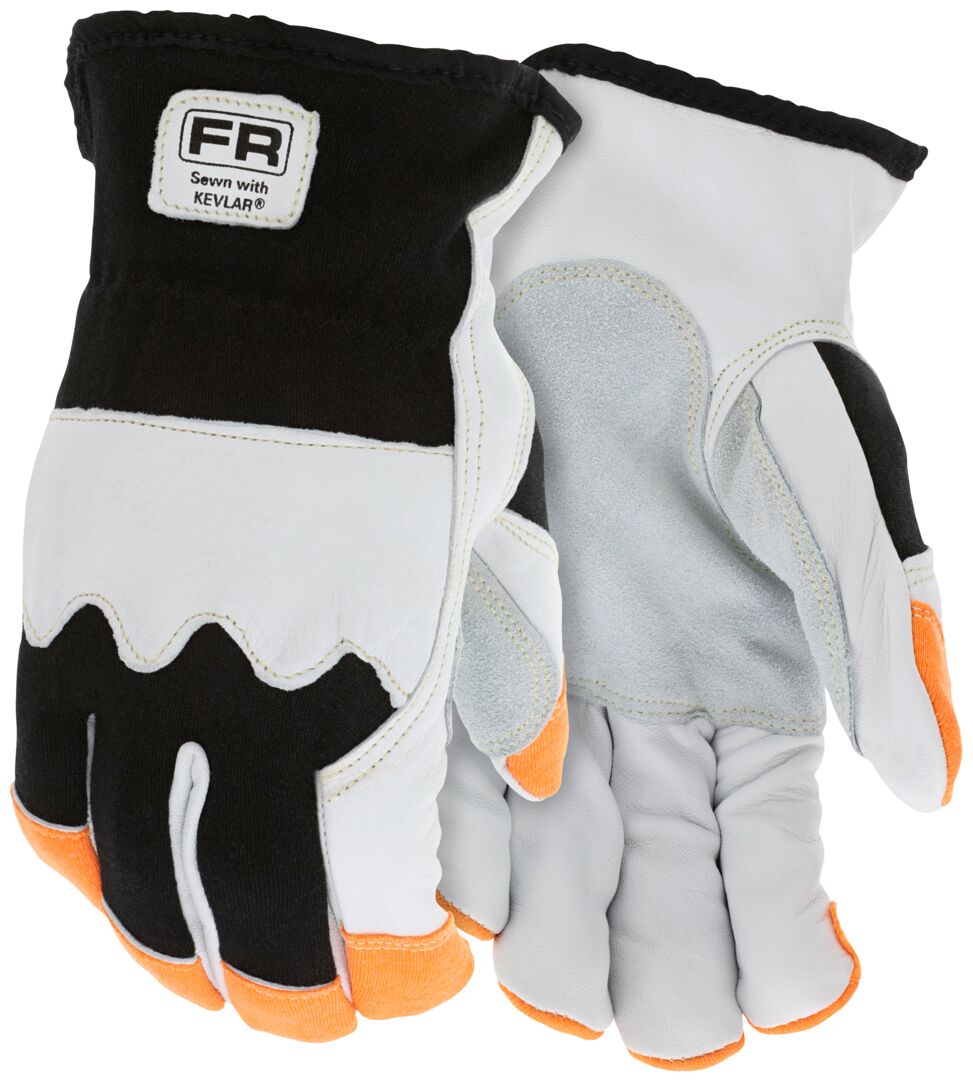 906DPHK - Leather Driver Work Gloves - Rugged Grain Goatskin with Cowhide Double Palm - Lined with DuPont™ Kevlar® Aramid Shell - DuPont™ Nomex™ Fabric Back - Reinforced Thumb Crotch - Hi-Vis Fingertips