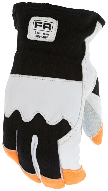 906DPHK - Leather Driver Work Gloves - Rugged Grain Goatskin with Cowhide Double Palm - Lined with DuPont™ Kevlar® Aramid Shell - DuPont™ Nomex™ Fabric Back - Reinforced Thumb Crotch - Hi-Vis Fingertips