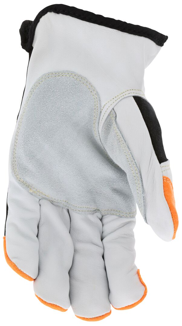 906DPHK - Leather Driver Work Gloves - Rugged Grain Goatskin with Cowhide Double Palm - Lined with DuPont™ Kevlar® Aramid Shell - DuPont™ Nomex™ Fabric Back - Reinforced Thumb Crotch - Hi-Vis Fingertips