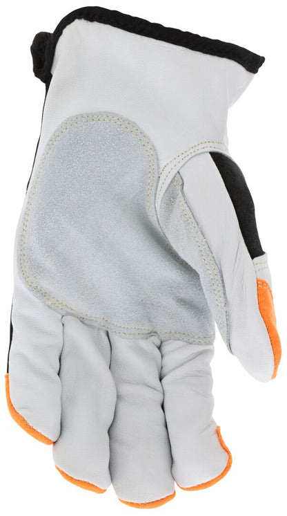 906DPHK - Leather Driver Work Gloves - Rugged Grain Goatskin with Cowhide Double Palm - Lined with DuPont™ Kevlar® Aramid Shell - DuPont™ Nomex™ Fabric Back - Reinforced Thumb Crotch - Hi-Vis Fingertips