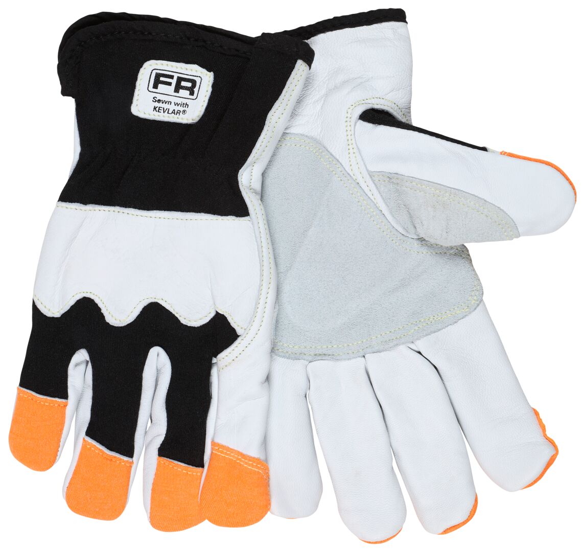 906DPHK - Leather Driver Work Gloves - Rugged Grain Goatskin with Cowhide Double Palm - Lined with DuPont™ Kevlar® Aramid Shell - DuPont™ Nomex™ Fabric Back - Reinforced Thumb Crotch - Hi-Vis Fingertips
