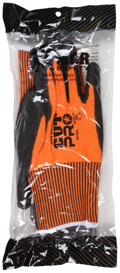 92724 - MCR Safety CutPro® - 13-Gauge Orange HyperMax® HPPE Shell - Cut Resistant Work Gloves - Polyurethane (PU) Coated Palm and Fingertips - Touchscreen Friendly Gloves