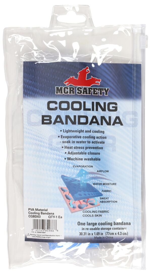 MCR Safety CGBD03 - MCR Safety Cooling Products - 1 Piece Blue Cooling Bandana - Lightweight PVA Fabric - Machine Washable - Measures 30.3 x 1.7 Inches - Reusable Container to Safely Store After Use — manufacturer image 4