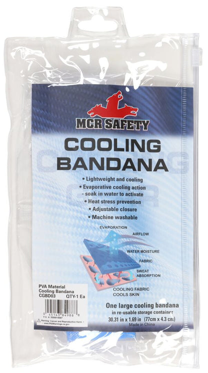 MCR Safety CGBD03 - MCR Safety Cooling Products - 1 Piece Blue Cooling Bandana - Lightweight PVA Fabric - Machine Washable - Measures 30.3 x 1.7 Inches - Reusable Container to Safely Store After Use — manufacturer image 4