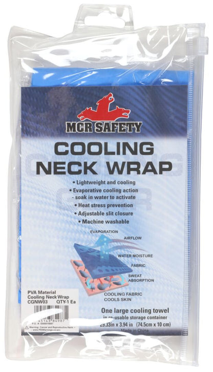 MCR Safety CGNW03 - MCR Safety Cooling Products - 1 Piece Blue Cooling Neck Wrap - Lightweight PVA Fabric - Machine Washable - Measures 30 x 4 Inches - Reusable Container to Safely Store After Use — manufacturer image 4