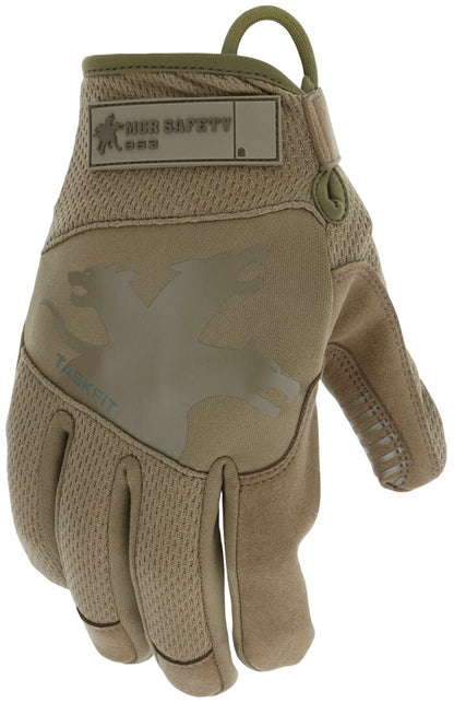 963 - MCR Safety Mechanics Gloves with TaskFit™ Design - Military 499 Tan Synthetic Leather Palm - Nylon Spandex Back with Reflective Logo - Adjustable Hook and Loop Wrist Closure - D3O ® Padded Palm - Super Stretch Knuckle Region for Greater Comfort