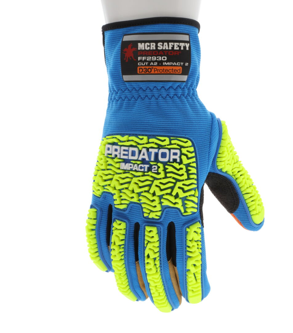 FF2930 - MCR Safety Predator® Mechanics Gloves - Predator® PD6 Tire Tread TPR Back-of-Hand - D3O® Padded Palm Protection - Two-Way Spandex Back - MaxGrid™ Reinforced Palm - Hi Visibility Tread Pattern