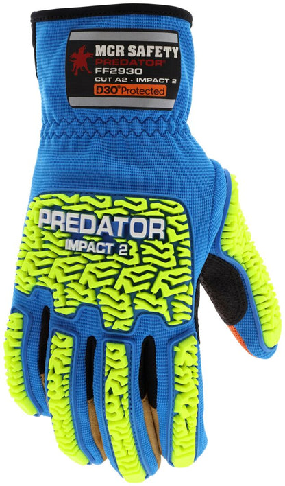 FF2930 - MCR Safety Predator® Mechanics Gloves - Predator® PD6 Tire Tread TPR Back-of-Hand - D3O® Padded Palm Protection - Two-Way Spandex Back - MaxGrid™ Reinforced Palm - Hi Visibility Tread Pattern
