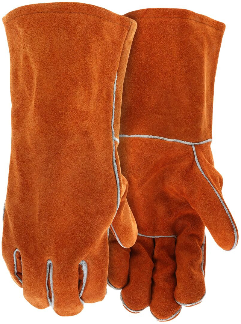 Welding Gloves, Split Cowhide Leather, Select B+ Grade, Fleece-Lined