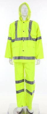 2083SR - Luminator Hi-Visibility Rain Gear - .38mm PVC Polyester PVC - 3 Piece Hi Vis Reflective Rain Suit