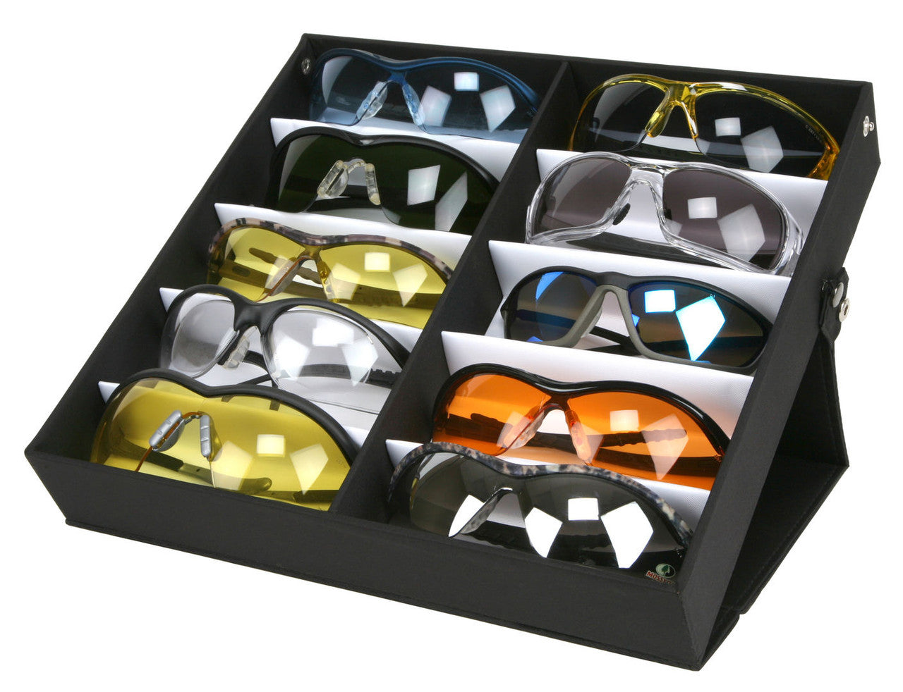 MCR Safety ESC10 - Black Eyewear Display Case - Holds 10 Pair Average Size Safety Glasses - Perfect for Show Displays and Sales Travel - Foldable Top Pivots to Form a Display Stand — manufacturer image 2