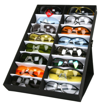 MCR Safety ESC16 - Black Eyewear Display Case - Holds 16 Pair Average Size Safety Glasses - Perfect for Show Displays and Sales Travel - Foldable Pop Pivots to Form a Display Stand