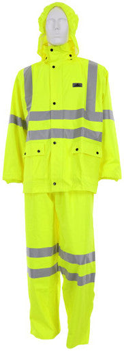 MCR Safety 5182 - Luminator® Hi-Visibility Rain Gear - .40mm PU / Cotton Poly Blend Stretch Fabric - 2 Piece Hi Vis Reflective Rain Suit - Meets ANSI/ISEA 107 2020 Standard - Type R Class 3 Compliant - Stretch Fabric Moves With You for a More Comfortable 
