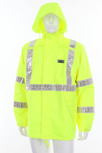 MCR Safety 598RJH - Luminator® Hi Vis Rain Jacket - Breathable Polyester / PU Fabric - Zippered Front Closure - Meets ANSI/ISEA 107 2020 Standard - Type R Class 3 Compliant — manufacturer image 2