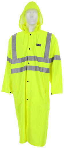 MCR Safety 518C - Luminator® Hi Vis Rain Gear - Hi-Vis Long Waterproof Raincoat - .40mm PU / Cotton Poly Blend - Meets ANSI/ISEA 107 2020 Standard - Type R Class 3 Compliant - Lightweight Stretch Fabric Moves With You for a More Comfortable Fit