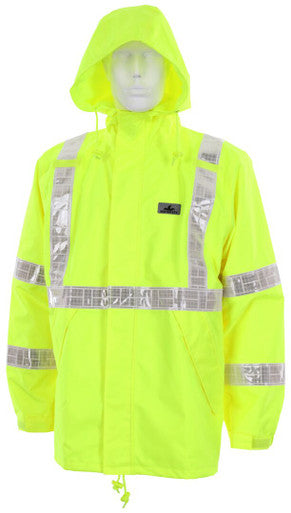 MCR Safety 598RJH - Luminator® Hi Vis Rain Jacket - Breathable Polyester / PU Fabric - Zippered Front Closure - Meets ANSI/ISEA 107 2020 Standard - Type R Class 3 Compliant