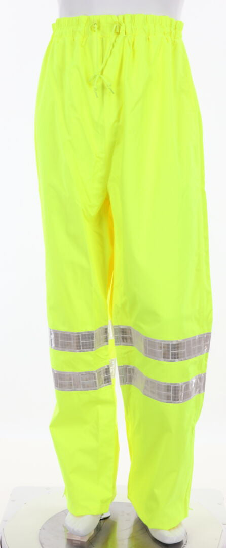 MCR Safety 598RPW - Luminator® Hi Vis Rain Gear - Elastic Waist Pants with Drawstring - Breathable Polyester / PU Fabric - Meets ANSI/ISEA 107 2020 Standard - Class E Compliant - Expandable Zippered Ankle Gussets Fit Easily Over Shoes — manufacturer image 2
