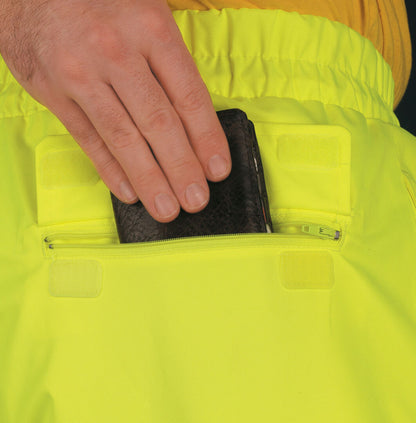 MCR Safety 598RPW - Luminator® Hi Vis Rain Gear - Elastic Waist Pants with Drawstring - Breathable Polyester / PU Fabric - Meets ANSI/ISEA 107 2020 Standard - Class E Compliant - Expandable Zippered Ankle Gussets Fit Easily Over Shoes — manufacturer image 4