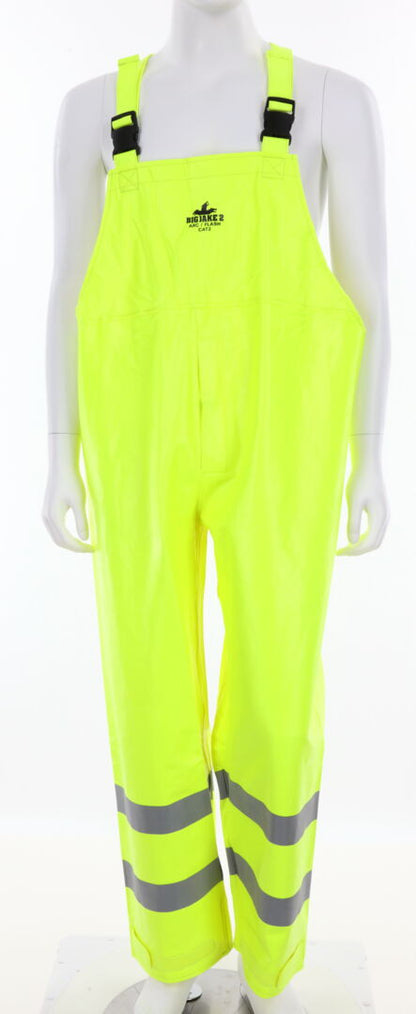 MCR Safety BJ238BP - Big Jake® 2 Rainwear - PVC / Meta-Aramid Fabric - Flame Resistant Rain Bib-Pants - ANSI Class E High Visibility Standard - CAT2 - Arc Rating ATPV 11 cal/cm² — manufacturer image 2