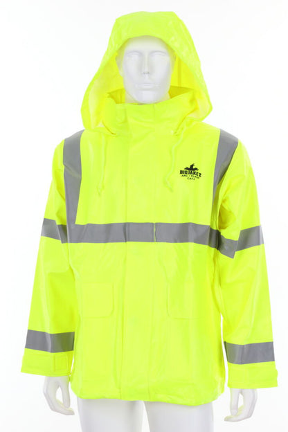 MCR Safety BJ238JH - Big Jake 2 Rainwear - PVC / Meta-Aramid Fabric - Flame Resistant Rain Jacket - ANSI Class 3 High Visibility Standard - CAT2 - Arc Rating ATPV 11 cal / cm² — manufacturer image 2