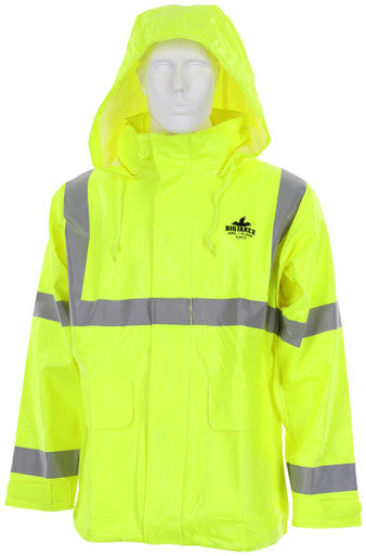 MCR Safety BJ238JH - Big Jake 2 Rainwear - PVC / Meta-Aramid Fabric - Flame Resistant Rain Jacket - ANSI Class 3 High Visibility Standard - CAT2 - Arc Rating ATPV 11 cal / cm²