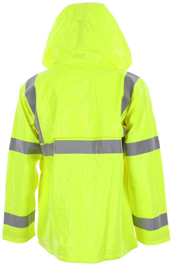 MCR Safety BJ238JH - Big Jake 2 Rainwear - PVC / Meta-Aramid Fabric - Flame Resistant Rain Jacket - ANSI Class 3 High Visibility Standard - CAT2 - Arc Rating ATPV 11 cal / cm² — manufacturer image 3
