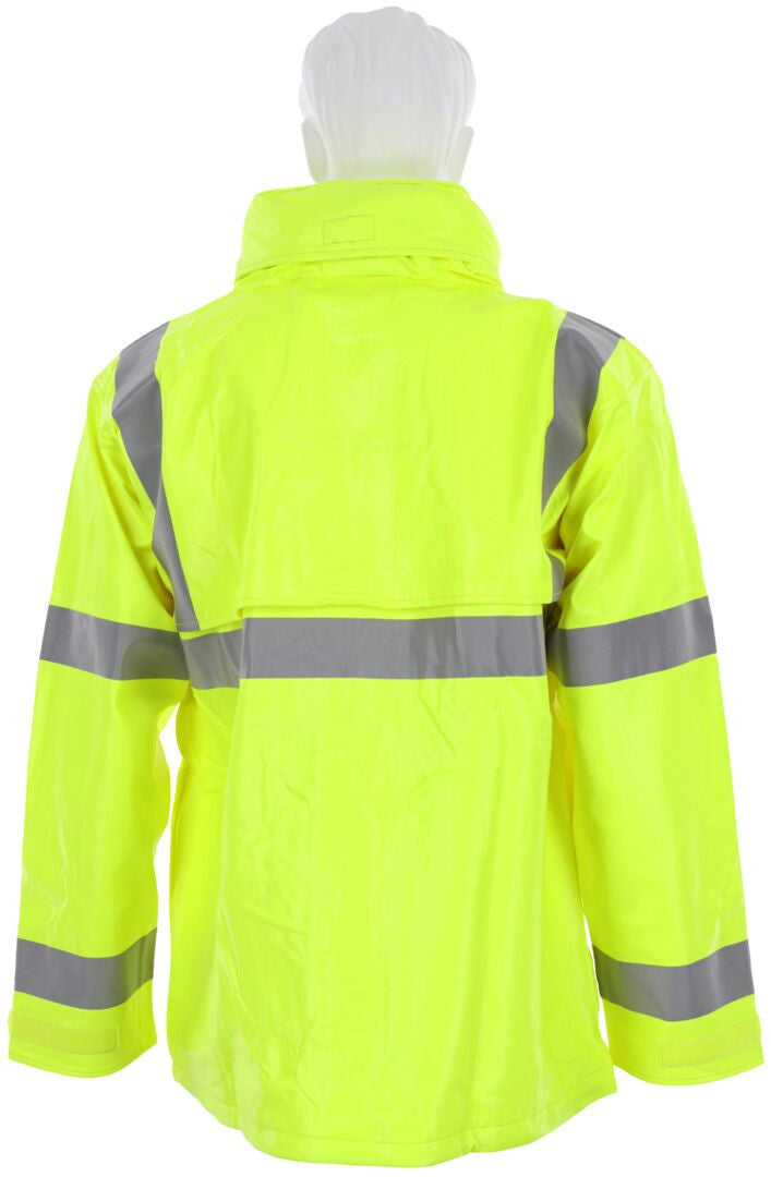 MCR Safety BJ238JH - Big Jake 2 Rainwear - PVC / Meta-Aramid Fabric - Flame Resistant Rain Jacket - ANSI Class 3 High Visibility Standard - CAT2 - Arc Rating ATPV 11 cal / cm² — manufacturer image 5