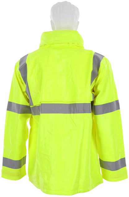 MCR Safety BJ238JH - Big Jake 2 Rainwear - PVC / Meta-Aramid Fabric - Flame Resistant Rain Jacket - ANSI Class 3 High Visibility Standard - CAT2 - Arc Rating ATPV 11 cal / cm² — manufacturer image 5