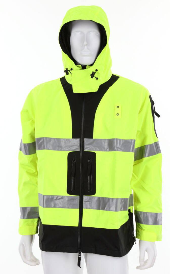 MCR Safety UT38JH - UltraTech® Hi-Vis Rain Jacket - Meets ANSI/ISEA 107 2020 Standard - Type R Class 3 Compliant - Jacket with Hideaway Attached Hood - Zippered Mesh Underarm Vents - Zippered Front Closure — manufacturer image 2