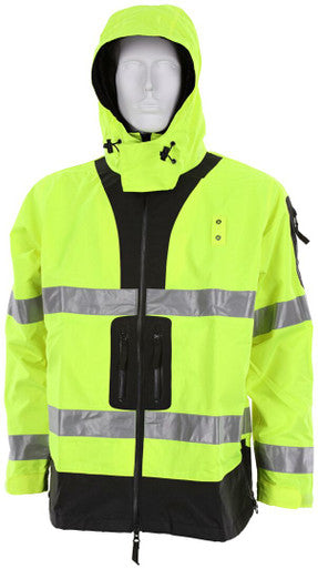 MCR Safety UT38JH - UltraTech® Hi-Vis Rain Jacket - Meets ANSI/ISEA 107 2020 Standard - Type R Class 3 Compliant - Jacket with Hideaway Attached Hood - Zippered Mesh Underarm Vents - Zippered Front Closure