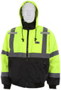 MCR Safety VBBCL3L - Luminator® Series - Hi-Vis Bomber Jacket - Meets ANSI/ISEA 107 2020 Standards - Type R Class 3 Compliant - Insulated Rain Jacket - Fluorescent Lime/Black - Silver Reflective Stripes