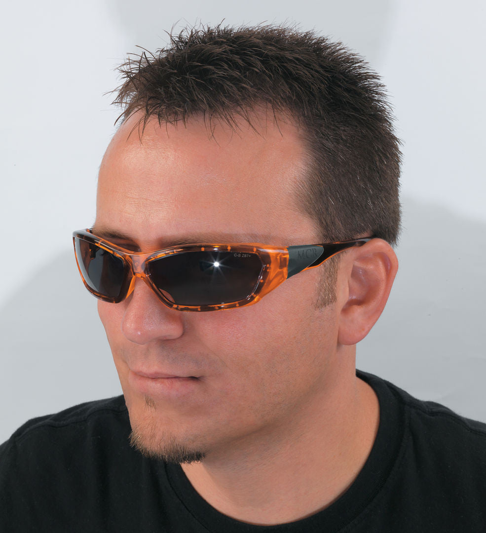 MCR Safety FF1 - ForceFlex® FF1 Series Crystal Orange Safety Glasses - Silver Mirror Lenses - Lenses Molded into Flexible TPU Frame - Flexible Full Frame Design Fits Average to Larger Facial Profiles — manufacturer image 4