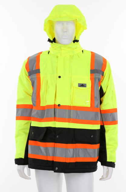 MCR Safety VT38JH - Vortex Hi Vis Rain Gear- Winter Jacket with Detachable Hood - Zip Out Fleece Liner - Double Insulated Rip Stop Polyester / PU - Meets ANSI/ISEA 107 2020 Standard - Type R Class 3 Compliant - Protects in Temperatures as Low as -27° F — manufacturer image 2