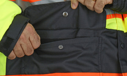 MCR Safety VT38JH - Vortex Hi Vis Rain Gear- Winter Jacket with Detachable Hood - Zip Out Fleece Liner - Double Insulated Rip Stop Polyester / PU - Meets ANSI/ISEA 107 2020 Standard - Type R Class 3 Compliant - Protects in Temperatures as Low as -27° F — manufacturer image 7