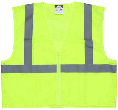 MCR Safety VCL2MLP - Hi-Vis Lime Safety Vest - 2 Inch Silver Reflective Stripes - Meets ANSI/ISEA 107 2020 Standard - Type R Class 2 Compliant - Zipper Front Closure - Breathable Safety Vest with Mesh Fabric