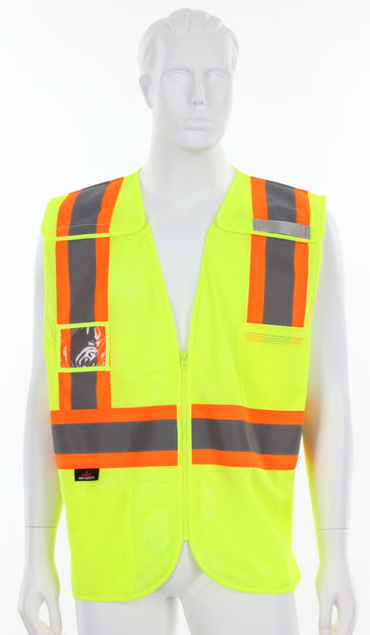 MCR Safety V2210 - Hi-Vis Lime Reflective Safety Vest - Meets ANSI/ISEA 107 2020 Standard - Type R Class 2 Compliant - 4 Inch Orange Silver Stripes - Breathable Mesh Material - Easy Release Zipper Front Closure — manufacturer image 2