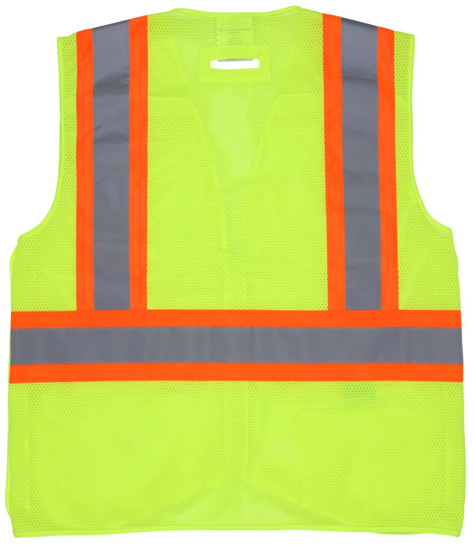 MCR Safety V2210 - Hi-Vis Lime Reflective Safety Vest - Meets ANSI/ISEA 107 2020 Standard - Type R Class 2 Compliant - 4 Inch Orange Silver Stripes - Breathable Mesh Material - Easy Release Zipper Front Closure — manufacturer image 3