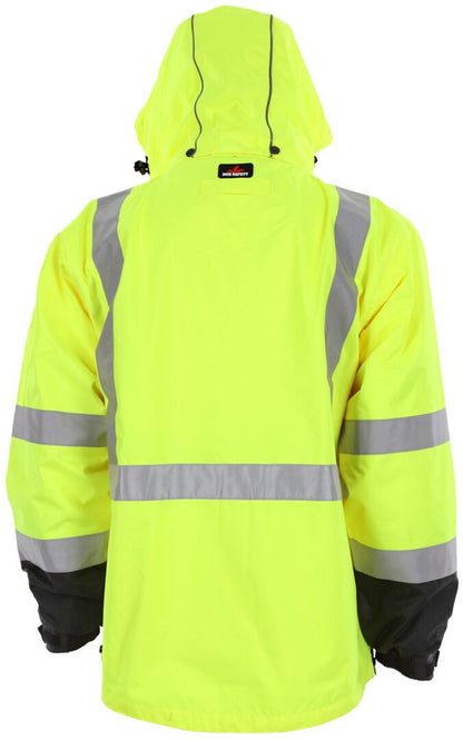 MCR Safety VT238JH - Hi-Vis Rain Gear - Winter Jacket - Rip Stop Polyester / PU Outer Shell - Zip Out Hi-Vis Anti-Piling Fleece Liner - Both Meet ANSI/ISEA 107 2020 Type R Class 3 Standard - Outer Jacket Shell has Detachable Hood — manufacturer image 5