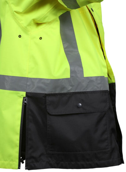 MCR Safety VT238JH - Hi-Vis Rain Gear - Winter Jacket - Rip Stop Polyester / PU Outer Shell - Zip Out Hi-Vis Anti-Piling Fleece Liner - Both Meet ANSI/ISEA 107 2020 Type R Class 3 Standard - Outer Jacket Shell has Detachable Hood — manufacturer image 8