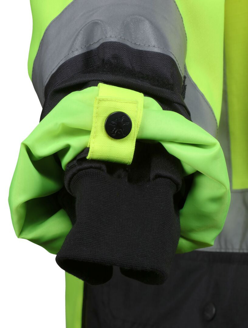 MCR Safety VT238JH - Hi-Vis Rain Gear - Winter Jacket - Rip Stop Polyester / PU Outer Shell - Zip Out Hi-Vis Anti-Piling Fleece Liner - Both Meet ANSI/ISEA 107 2020 Type R Class 3 Standard - Outer Jacket Shell has Detachable Hood — manufacturer image 14